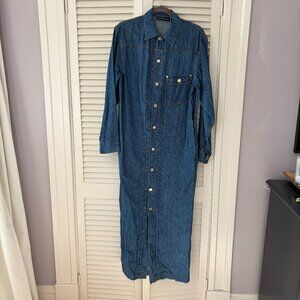 Vintage Ralph Lauren women's denim maxi shirtdress 8 blue cotton buttondown